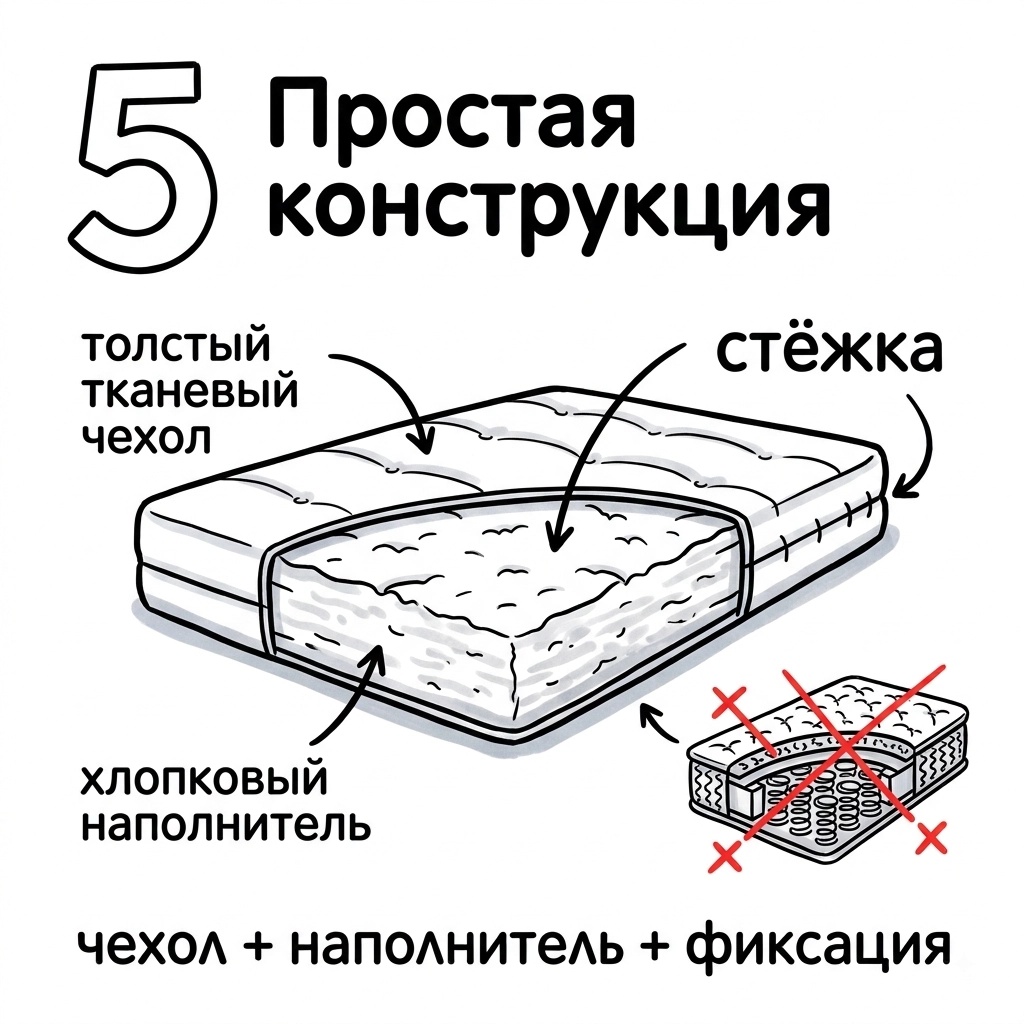 простая конструкция у ватного матраса простая конструкция у ватного матраса